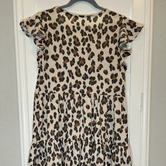 New-Lovely J-Leopard Print Knit Flutter Sleeve -Layered Ruffle Dress-Size-Small - Picture 4 of 4